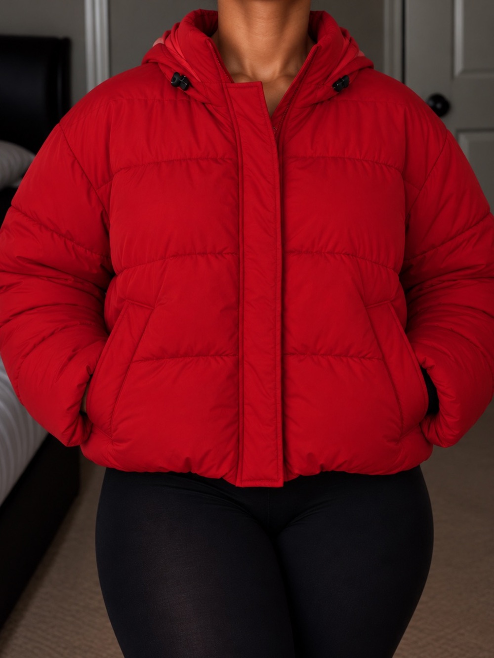 Urban Outfitters Red Oversized Hooded Puffer Jacket Coat